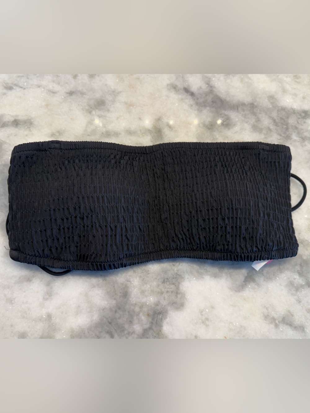 NWOT Victoria’s Secret Black Smocked Bandeau Bikini Top Lace Up Back Strapless